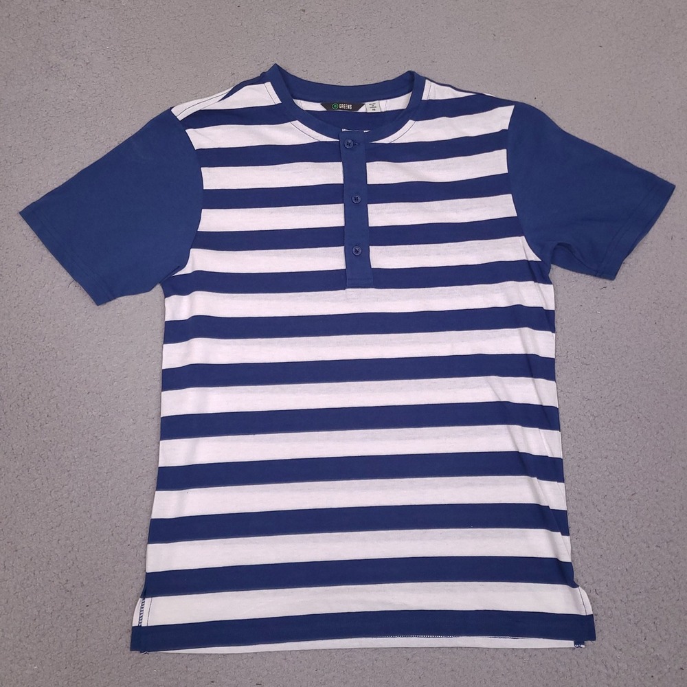 18 Greens Mens XS Henley Shirt Short Sleeve Blue White‎ Striped Golf Tee Casual